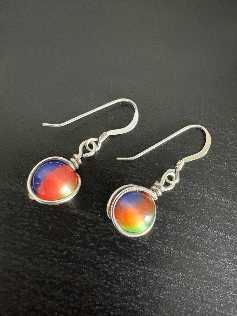 Rainbow Glass Bead 925 Sterling Silver Earrings